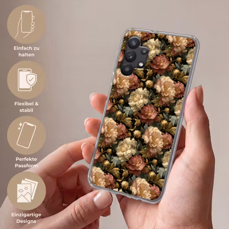 Bloemen - Barok - Patroon - Roze - Crème Telefoonhoesje Samsung Galaxy A32 5G klein 346 -sfeer3_DE