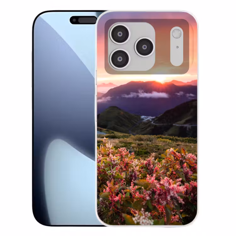Bloemen - Bergen - Landschap - Nacht - Lucht - Roze Telefoonhoesje iPhone 17 Pro klein -3d