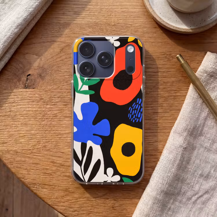 Bloemen - Bladeren - Abstract - Zwart Telefoonhoesje iPhone 17 Pro klein -sfeer1