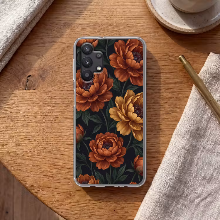 Bloemen - Bladeren - Natuur - Modern - Oranje Telefoonhoesje Samsung Galaxy A32 5G klein -sfeer1
