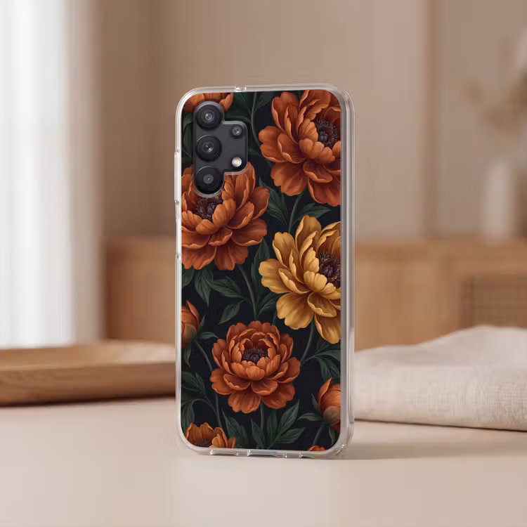 Bloemen - Bladeren - Natuur - Modern - Oranje Telefoonhoesje Samsung Galaxy A32 5G klein -sfeer2
