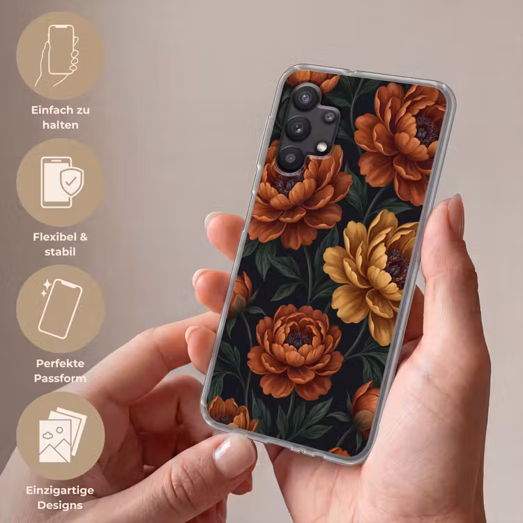Bloemen - Bladeren - Natuur - Modern - Oranje Telefoonhoesje Samsung Galaxy A32 5G klein -sfeer3_DE