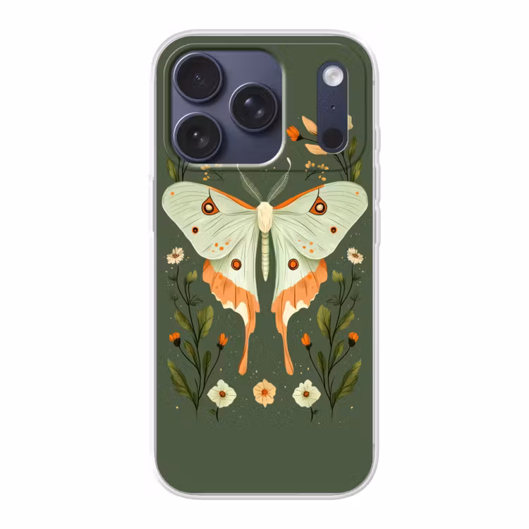 Bloemen - Bladeren - Olijfgroen - Vlinder Telefoonhoesje iPhone 17 Pro klein -3d