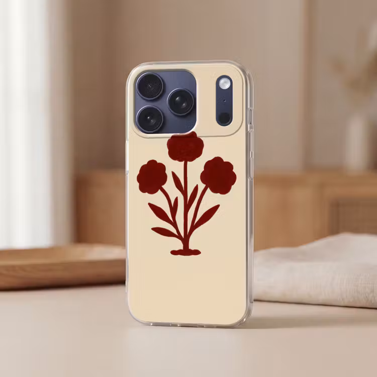 Bloemen - Bladeren - Rood - Minimalistisch Telefoonhoesje iPhone 17 Pro klein -sfeer2
