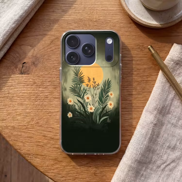 Bloemen - Bladeren - Zon - Groen Telefoonhoesje iPhone 17 Pro klein -sfeer1