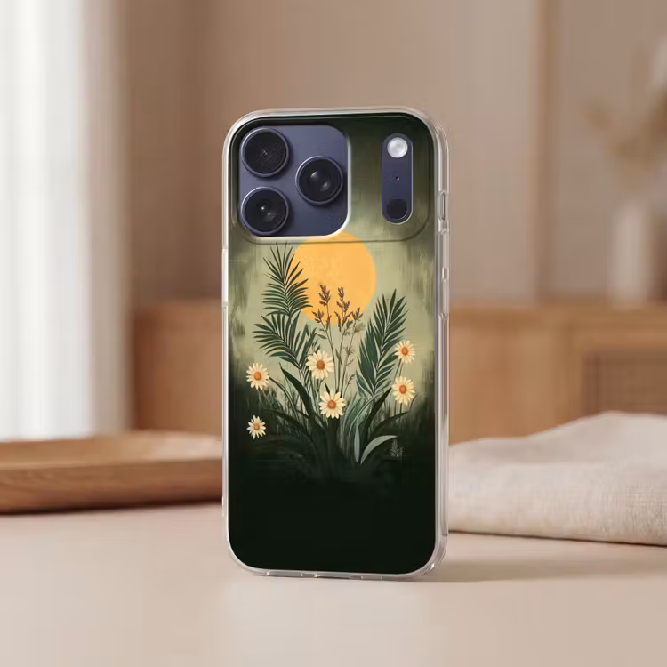 Bloemen - Bladeren - Zon - Groen Telefoonhoesje iPhone 17 Pro klein -sfeer2