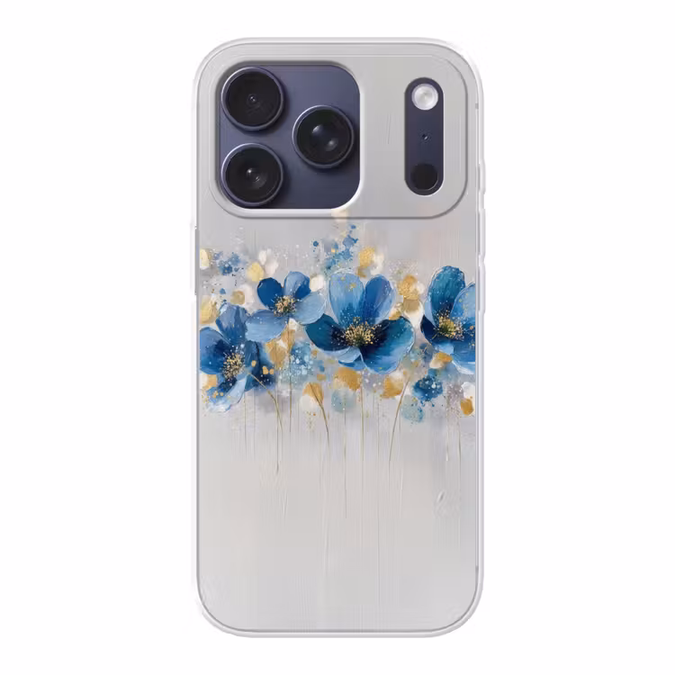 Bloemen - Blauw - Abstract Telefoonhoesje iPhone 17 Pro klein -3d