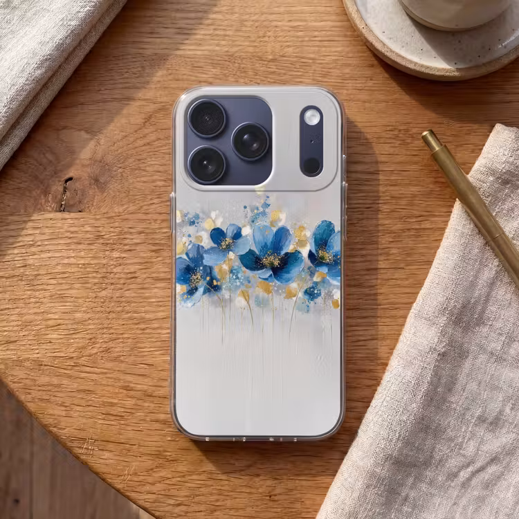 Bloemen - Blauw - Abstract Telefoonhoesje iPhone 17 Pro klein -sfeer1
