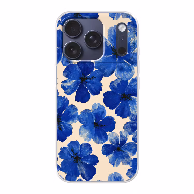 Bloemen - Blauw -Patroon - Wit Telefoonhoesje iPhone 17 Pro klein -3d