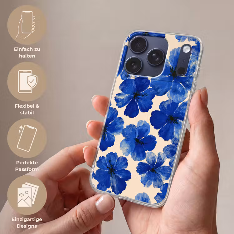 Bloemen - Blauw -Patroon - Wit Telefoonhoesje iPhone 17 Pro klein -sfeer3_DE