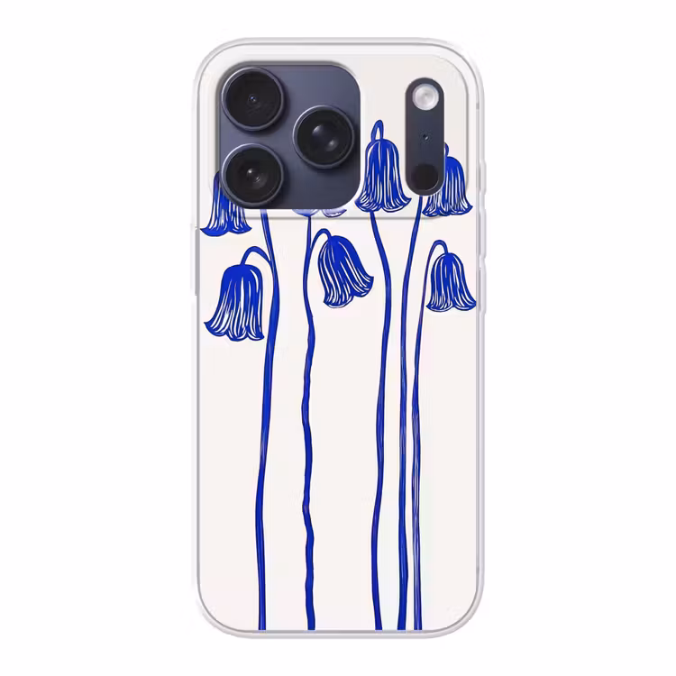 Bloemen - Blauw - Lijnen - Bloemblaadjes Telefoonhoesje iPhone 17 Pro klein -3d