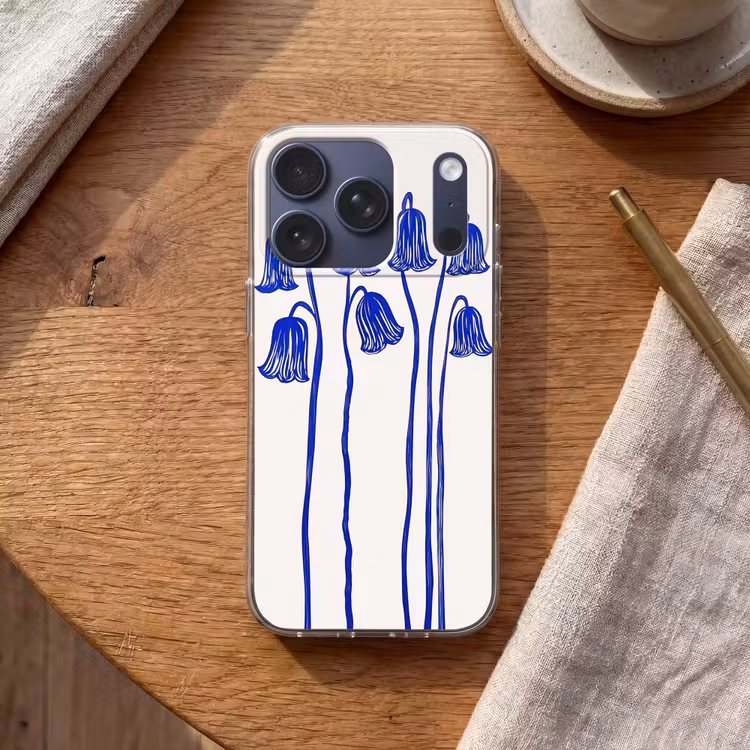 Bloemen - Blauw - Lijnen - Bloemblaadjes Telefoonhoesje iPhone 17 Pro klein -sfeer1