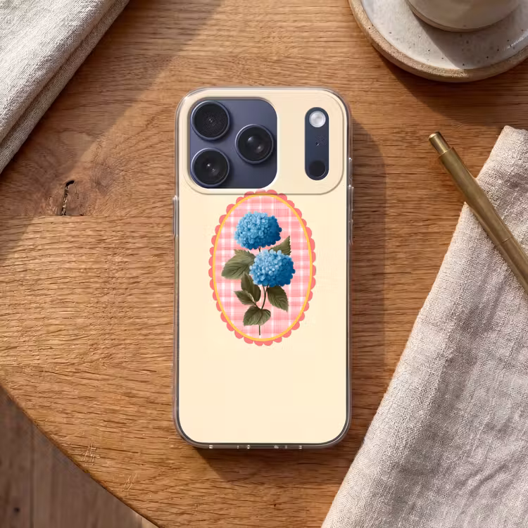 Bloemen - Blauw - Lijst - Bladeren Telefoonhoesje iPhone 17 Pro klein -sfeer1