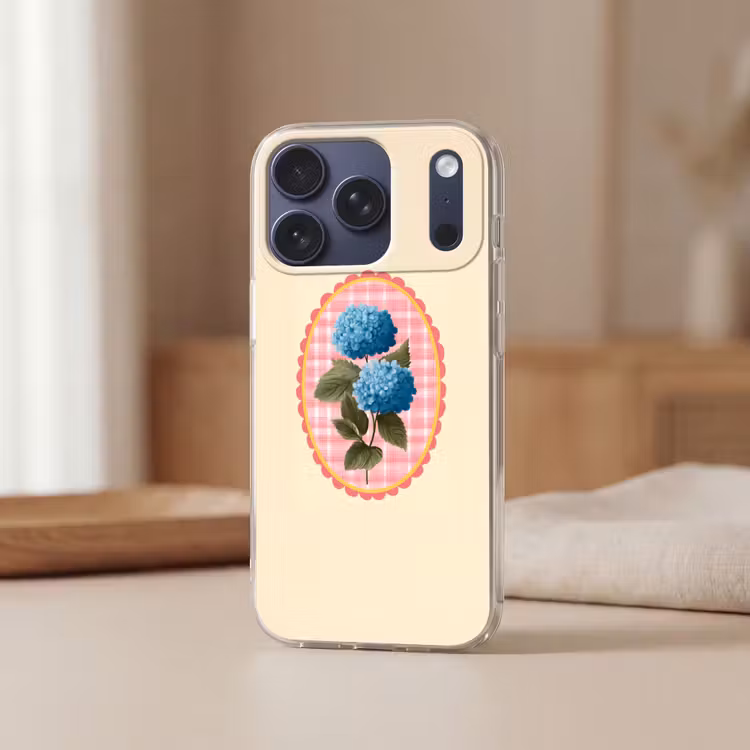 Bloemen - Blauw - Lijst - Bladeren Telefoonhoesje iPhone 17 Pro klein -sfeer2
