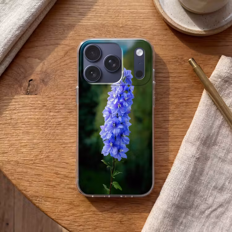 Bloemen - Blauw - Dennenboom Telefoonhoesje iPhone 17 Pro klein -sfeer1