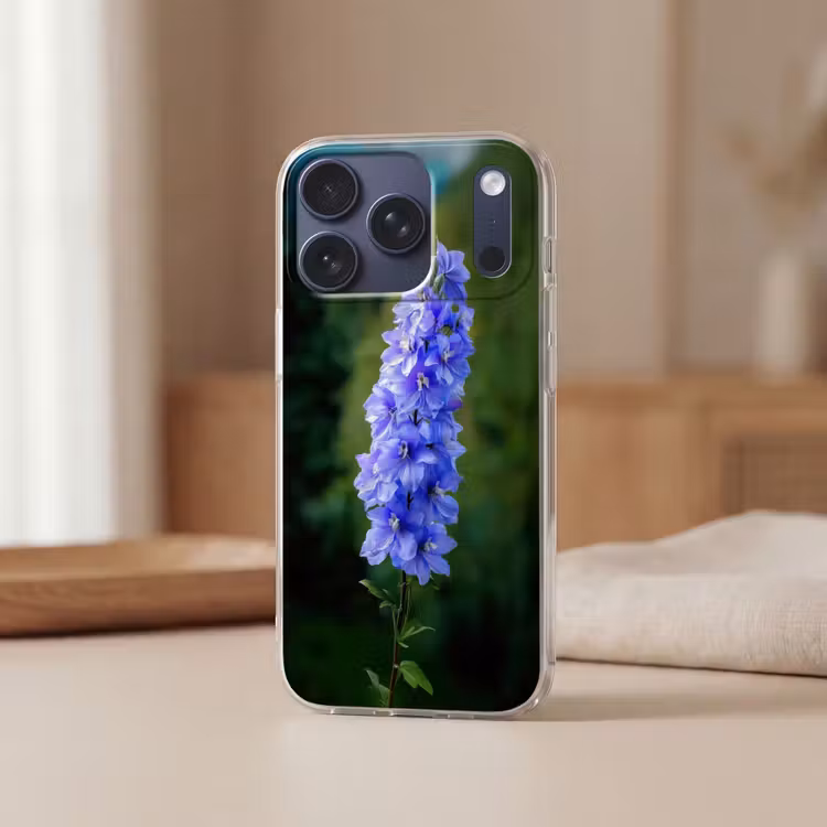 Bloemen - Blauw - Dennenboom Telefoonhoesje iPhone 17 Pro klein -sfeer2
