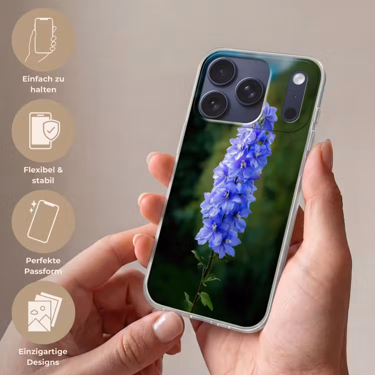 Bloemen - Blauw - Dennenboom Telefoonhoesje iPhone 17 Pro klein -sfeer3_DE