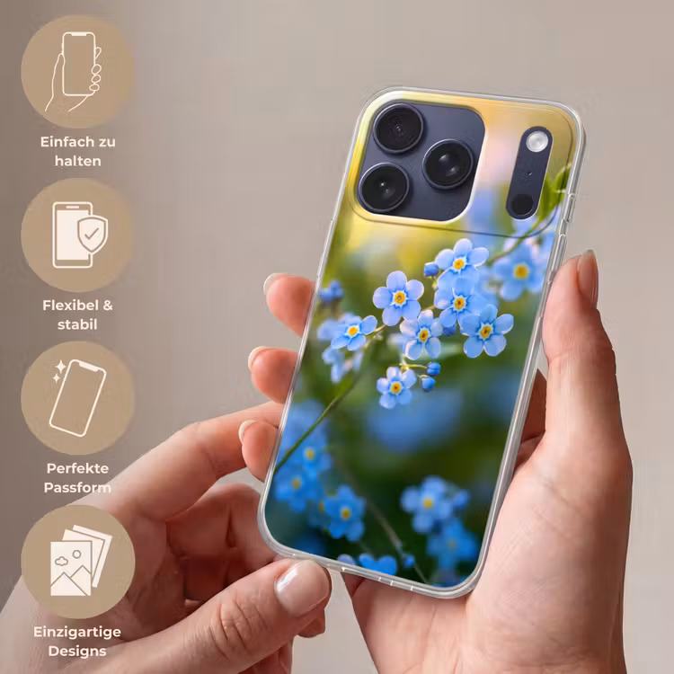 Bloemetjes - Blauw - Vergeet mij nietjes Telefoonhoesje iPhone 17 Pro klein -sfeer3_DE