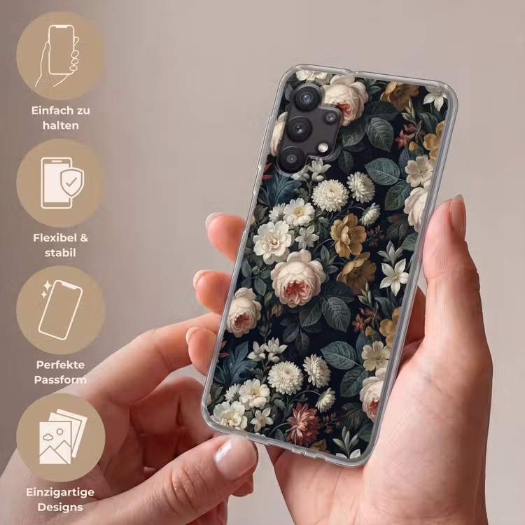 Bloemen - Boeket - Botanisch - Vintage - Donkere achtergrond Telefoonhoesje Samsung Galaxy A32 5G klein -sfeer3_DE