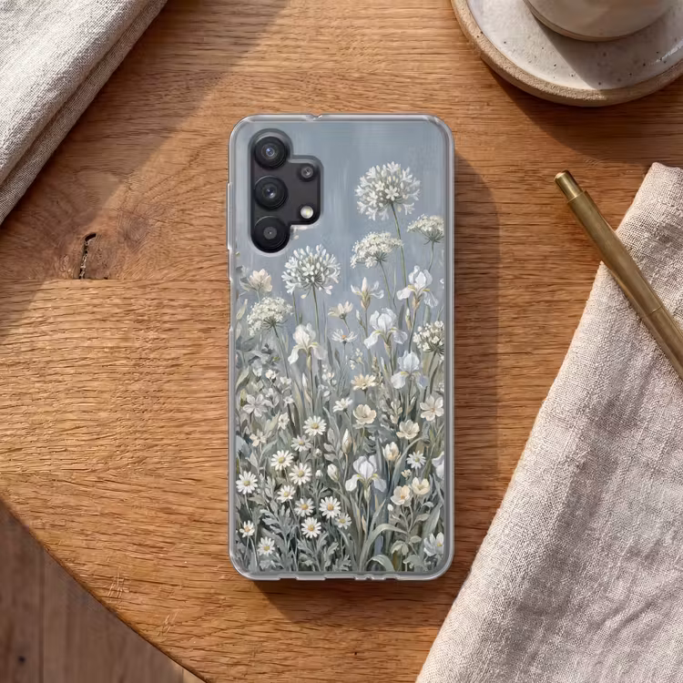 Bloemen - Botanisch - Blauw Telefoonhoesje Samsung Galaxy A32 5G klein -sfeer1
