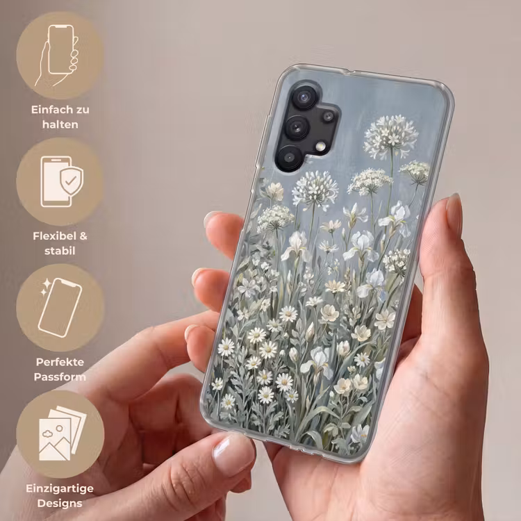 Bloemen - Botanisch - Blauw Telefoonhoesje Samsung Galaxy A32 5G klein -sfeer3_DE