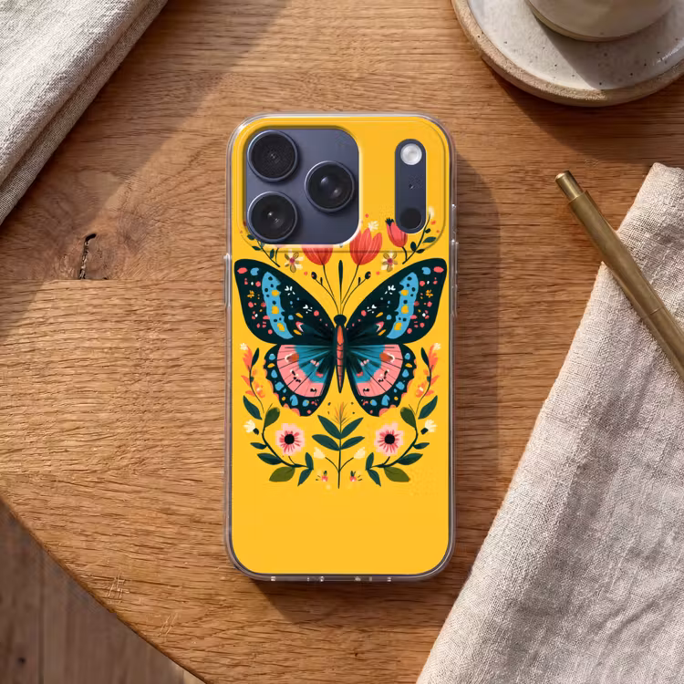 Bloemen - Kleurrijk - Vlinder - Sierlijk Telefoonhoesje iPhone 17 Pro klein -sfeer1
