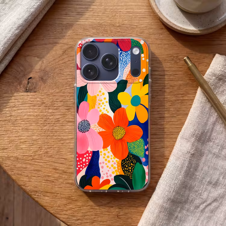 Bloemen - Kleurrijk - Stippen Telefoonhoesje iPhone 17 Pro klein -sfeer1