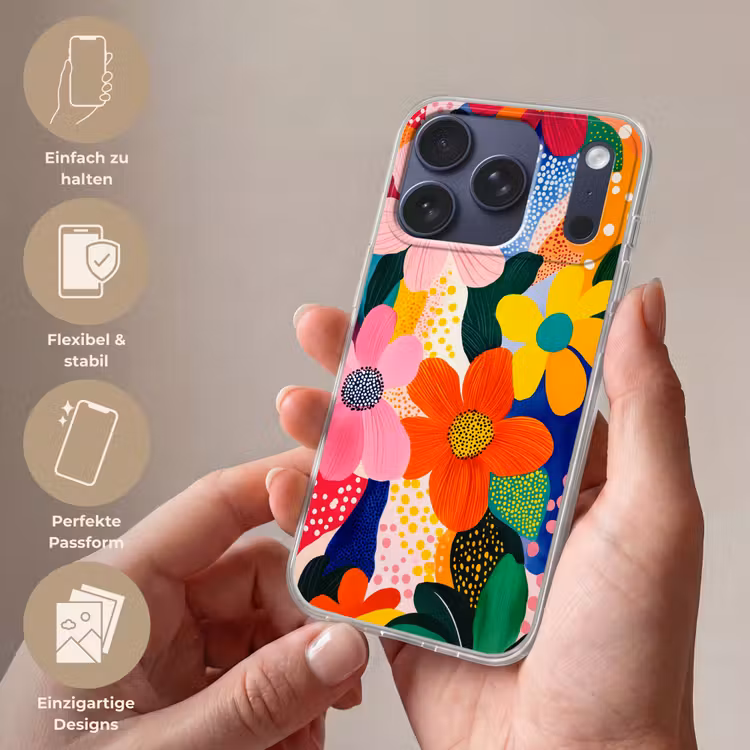 Bloemen - Kleurrijk - Stippen Telefoonhoesje iPhone 17 Pro klein -sfeer3_DE