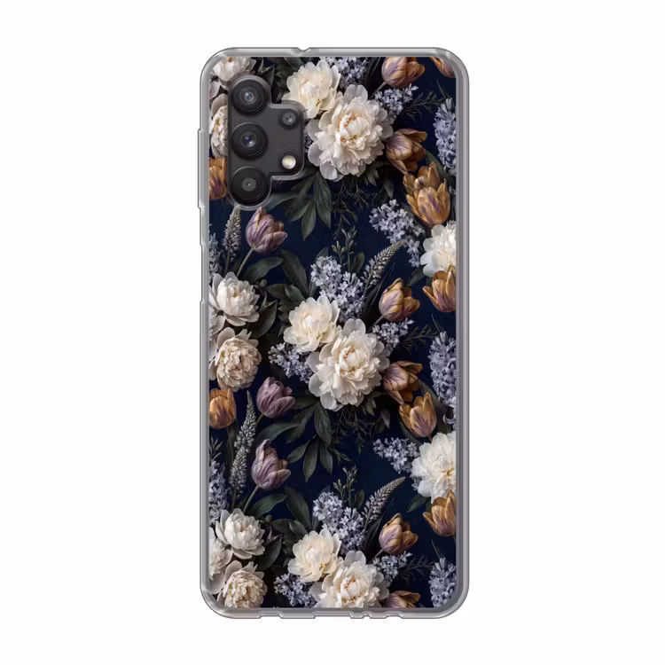 Bloemen - Donker - Elegant - Natuur - Wit Telefoonhoesje Samsung Galaxy A32 5G klein -3d