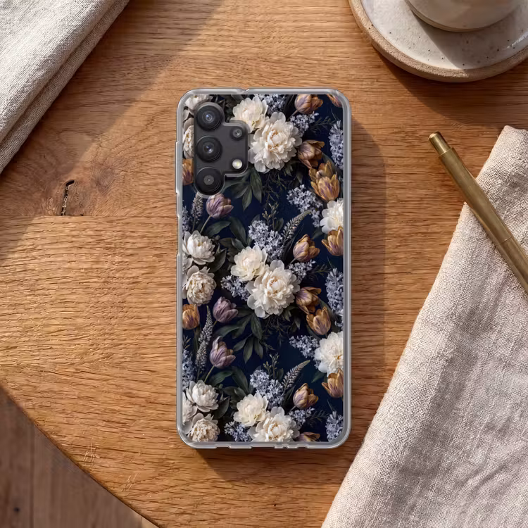 Bloemen - Donker - Elegant - Natuur - Wit Telefoonhoesje Samsung Galaxy A32 5G klein -sfeer1
