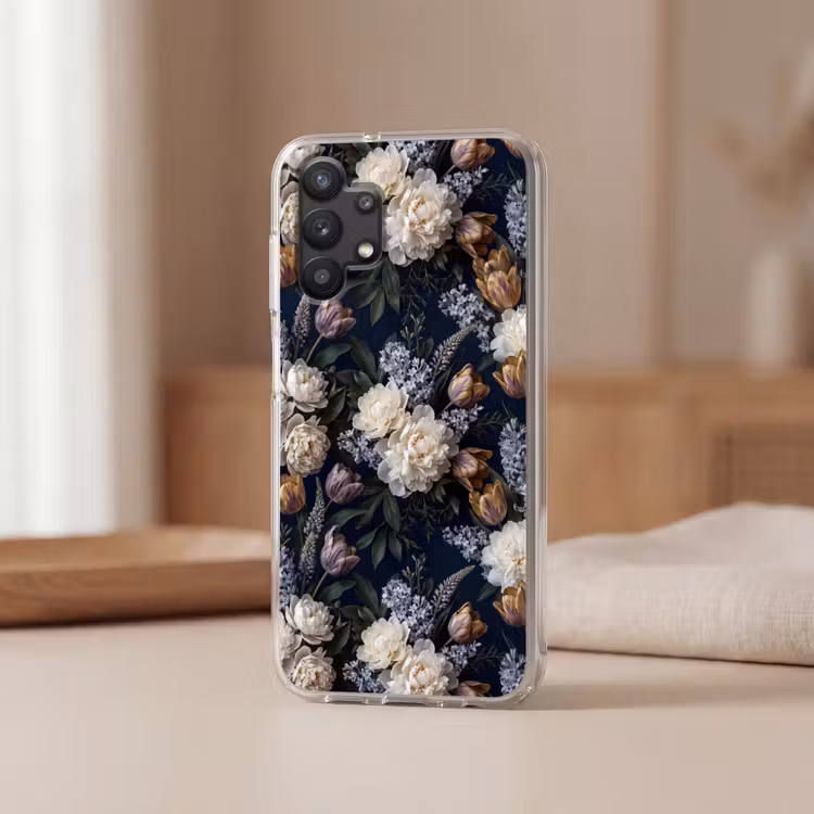 Bloemen - Donker - Elegant - Natuur - Wit Telefoonhoesje Samsung Galaxy A32 5G klein -sfeer2