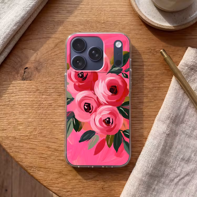 Bloemen - Verf - Roze Telefoonhoesje iPhone 17 Pro klein -sfeer1