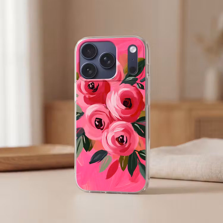 Bloemen - Verf - Roze Telefoonhoesje iPhone 17 Pro klein -sfeer2