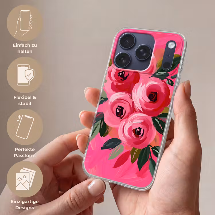 Bloemen - Verf - Roze Telefoonhoesje iPhone 17 Pro klein -sfeer3_DE
