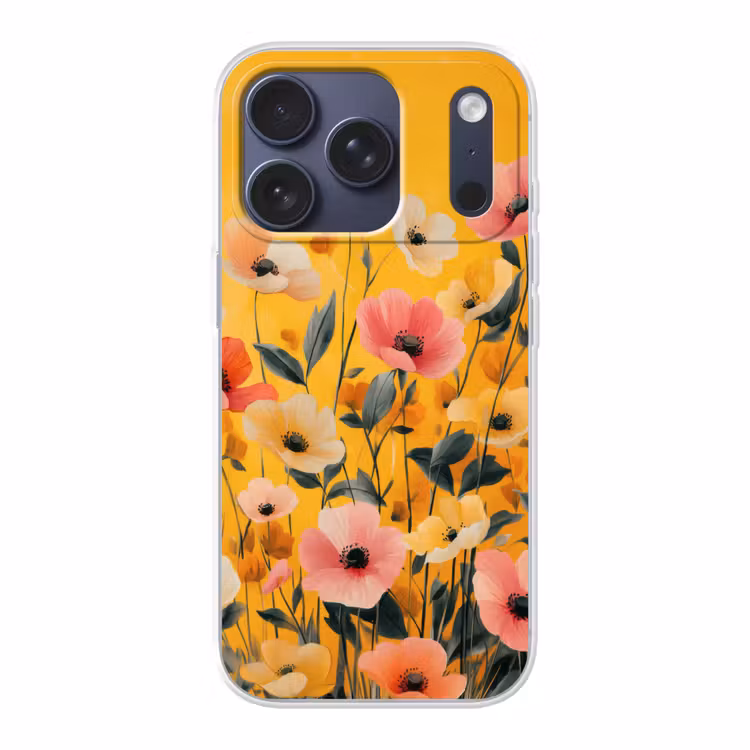 Bloemen - Veld - Geel Telefoonhoesje iPhone 17 Pro klein -3d