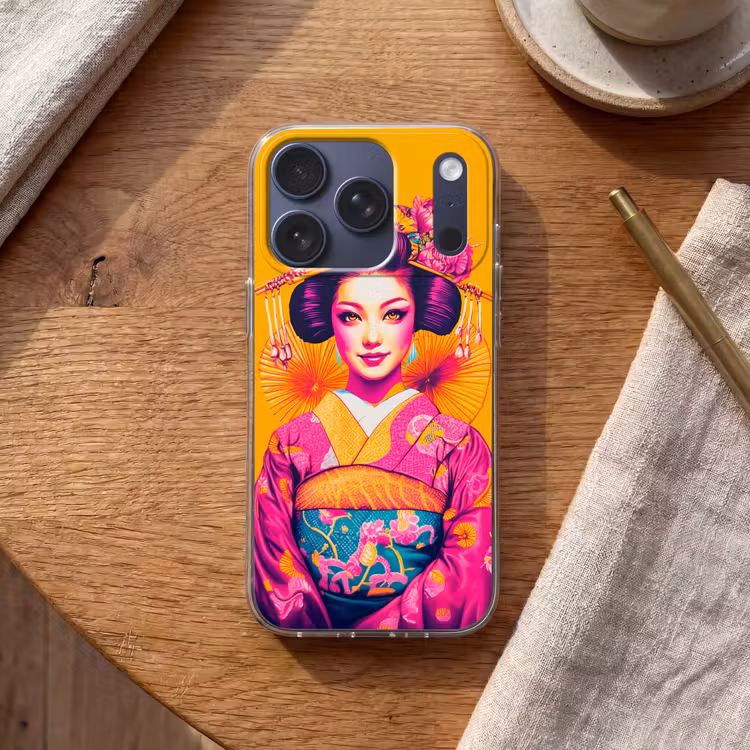Bloemen - Vrouw - Kimono - Roze Telefoonhoesje iPhone 17 Pro klein -sfeer1
