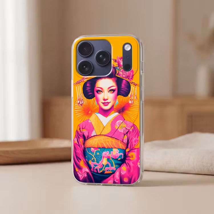 Bloemen - Vrouw - Kimono - Roze Telefoonhoesje iPhone 17 Pro klein -sfeer2