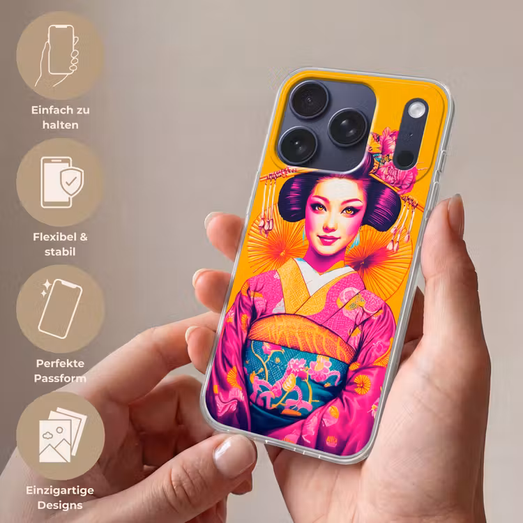 Bloemen - Vrouw - Kimono - Roze Telefoonhoesje iPhone 17 Pro klein -sfeer3_DE