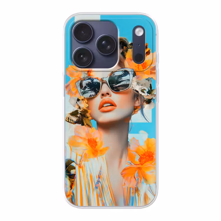 Bloemen - Vrouw - Zonnebril - Blauw Telefoonhoesje iPhone 17 Pro klein -3d