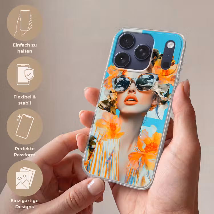 Bloemen - Vrouw - Zonnebril - Blauw Telefoonhoesje iPhone 17 Pro klein -sfeer3_DE