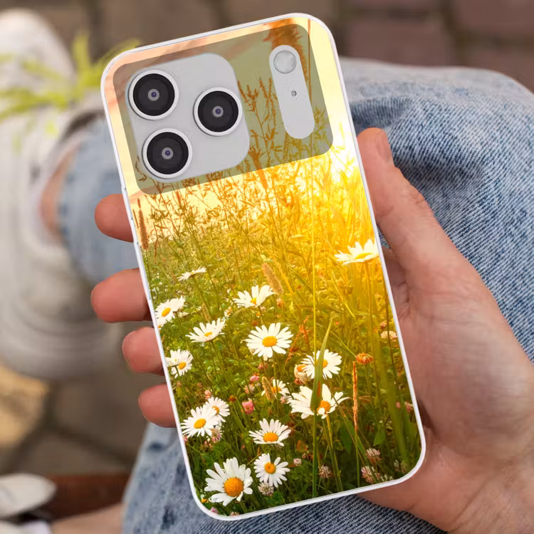 Bloemen - Madelief - Natuur - Zon - Horizon Telefoonhoesje iPhone 17 Pro klein -sfeer2