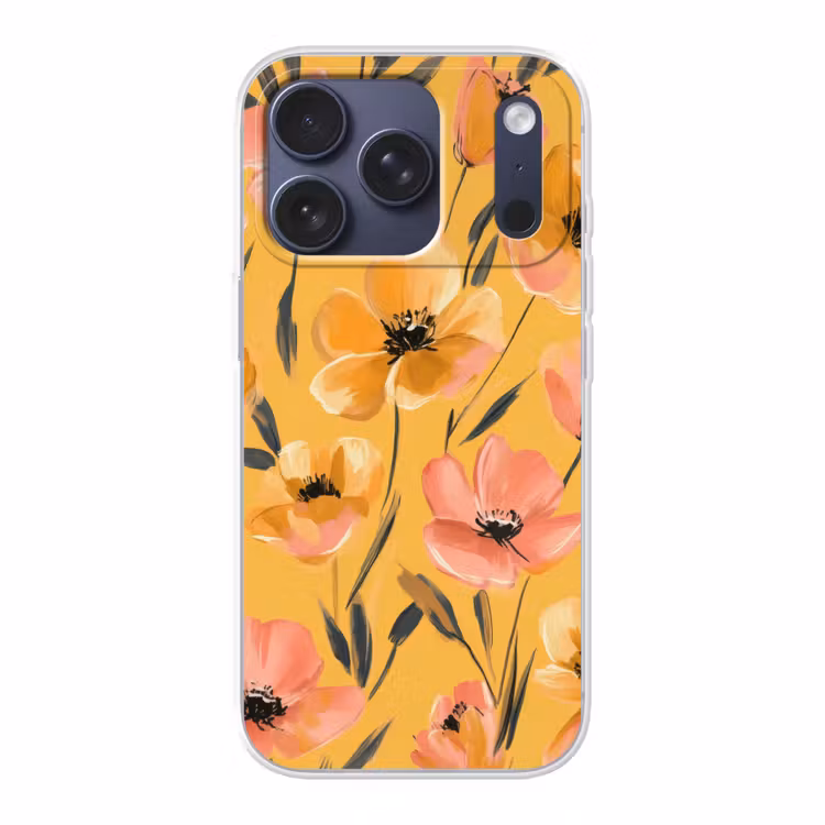 Bloemen - Geschilderd - Geel Telefoonhoesje iPhone 17 Pro klein -3d