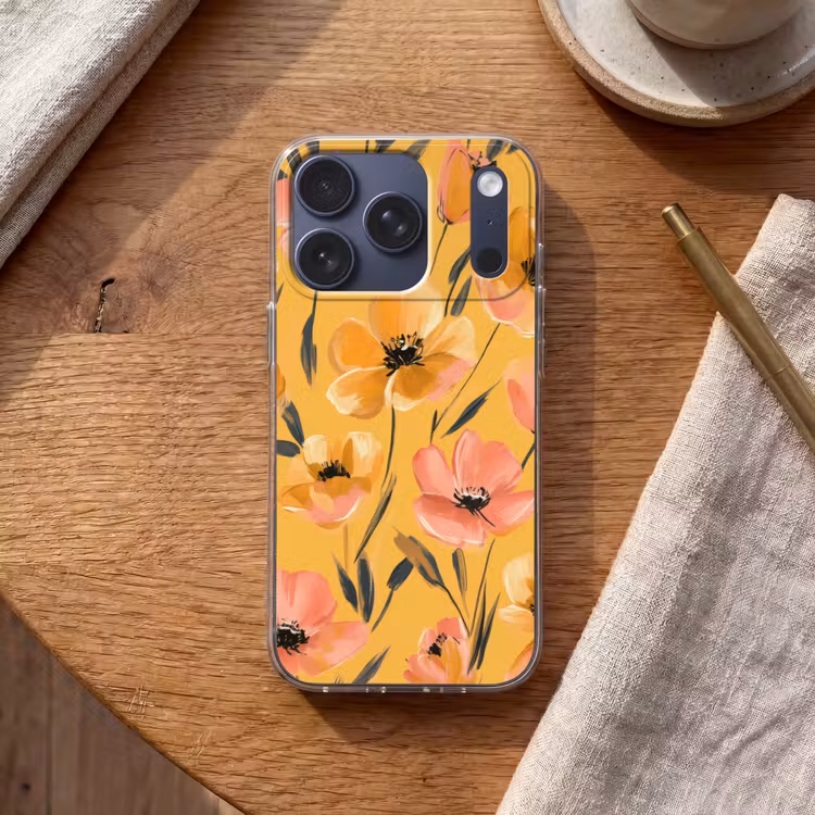 Bloemen - Geschilderd - Geel Telefoonhoesje iPhone 17 Pro klein -sfeer1