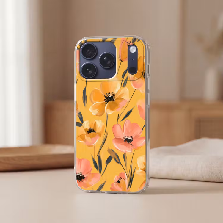 Bloemen - Geschilderd - Geel Telefoonhoesje iPhone 17 Pro klein -sfeer2