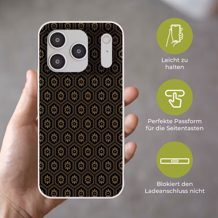 Bloemen - Goud - Hexagon Telefoonhoesje iPhone 17 Pro klein 878 -sfeer3_DE