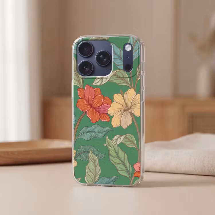 Handyhülle - Blumen – Grün – Illustration - Bloemen - Groen - Illustratie Telefoonhoesje iPhone 17 Pro klein