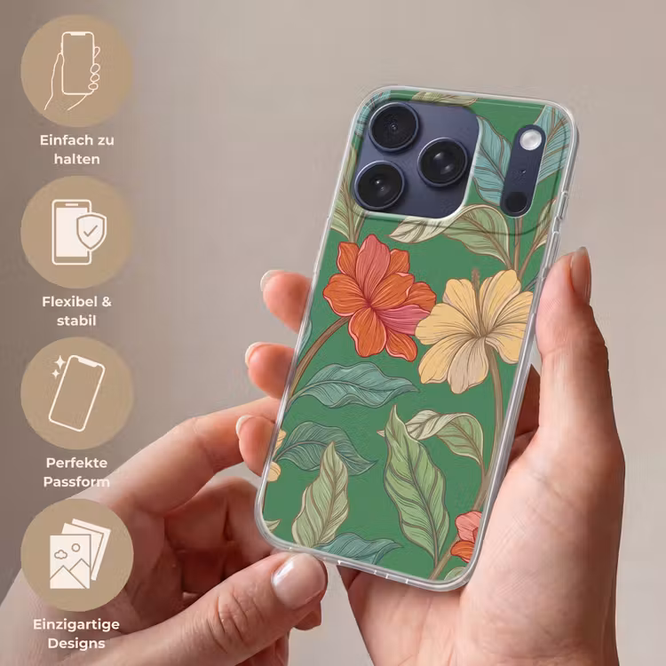 Handyhülle - Blumen – Grün – Illustration - Bloemen - Groen - Illustratie Telefoonhoesje iPhone 17 Pro klein