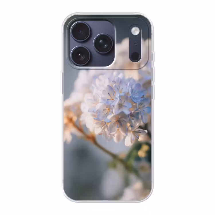 Bloemen - Lichtblauw - Wazig - Trosje Telefoonhoesje iPhone 17 Pro klein -3d
