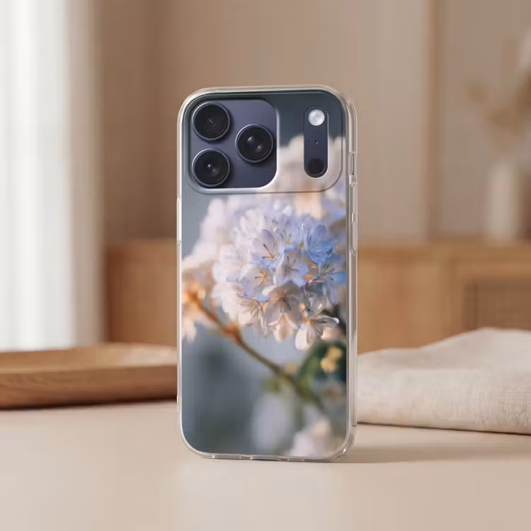 Bloemen - Lichtblauw - Wazig - Trosje Telefoonhoesje iPhone 17 Pro klein -sfeer2