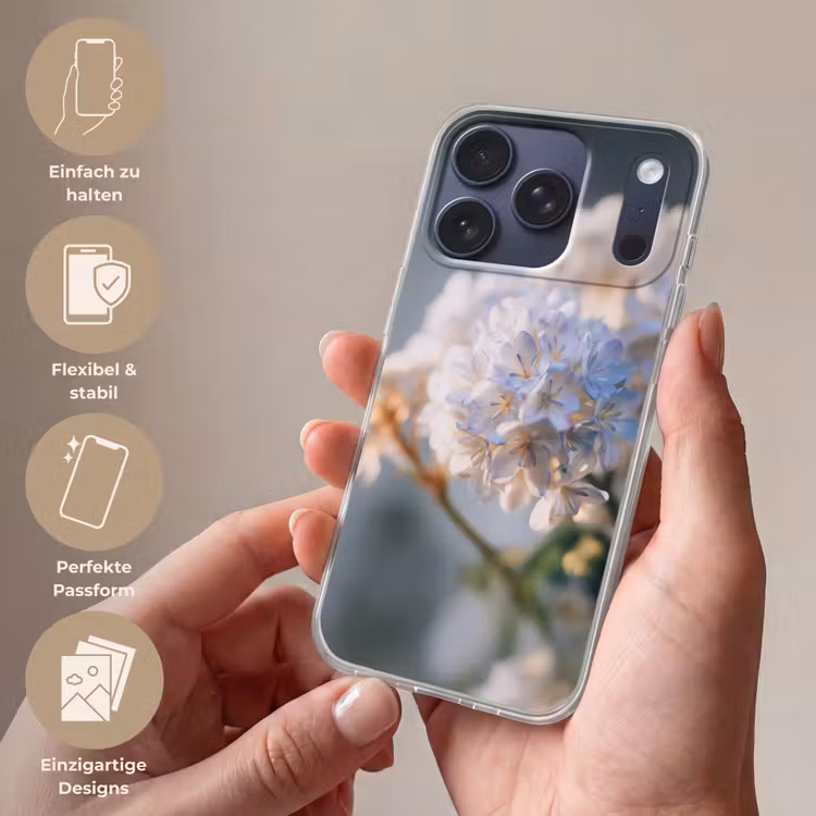 Bloemen - Lichtblauw - Wazig - Trosje Telefoonhoesje iPhone 17 Pro klein -sfeer3_DE